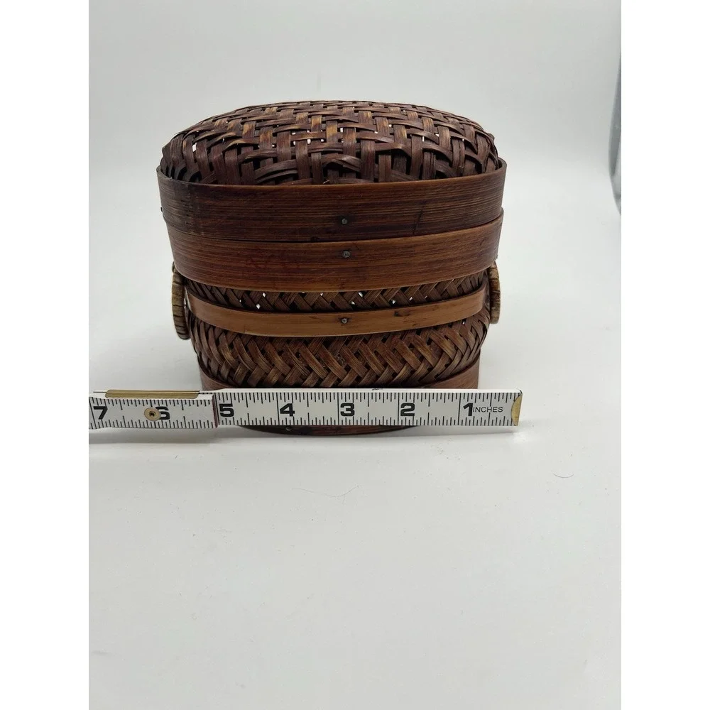 Vintage Wicker Trinket Jewelry Box Woven Wicker Lidded